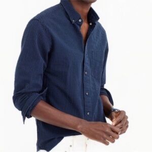 Jcrew Men's Navy Seersucker Blue Shirt L